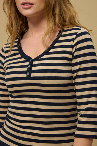 REDGREEN WOMAN Christelle Long Sleeve Tee 124 Mid Sand Stripe