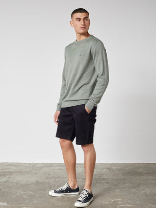 REDGREEN JULIAN O-NECK COTTON KNIT Knit 4774 Olive Melange 18-5806 TCX