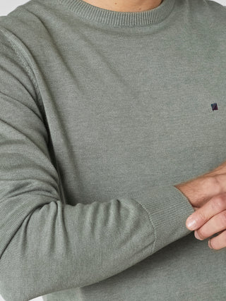 REDGREEN JULIAN O-NECK COTTON KNIT Knit 4774 Olive Melange 18-5806 TCX