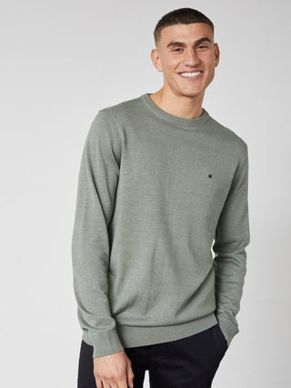 REDGREEN JULIAN O-NECK COTTON KNIT Knit 4774 Olive Melange 18-5806 TCX